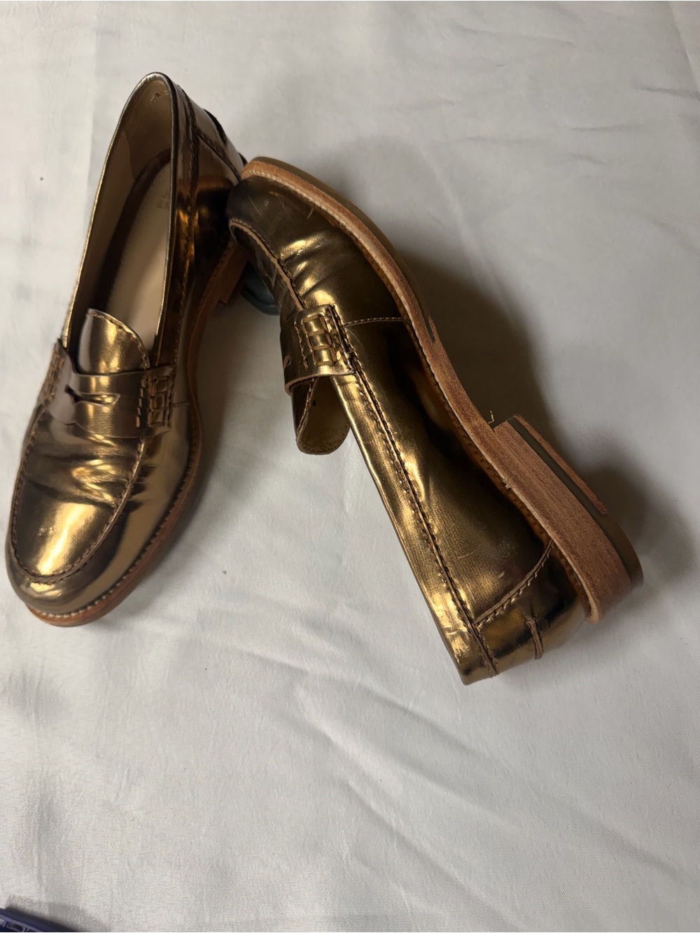 Johnston & Murphy Metallic Gold Leather Penny Loafers
